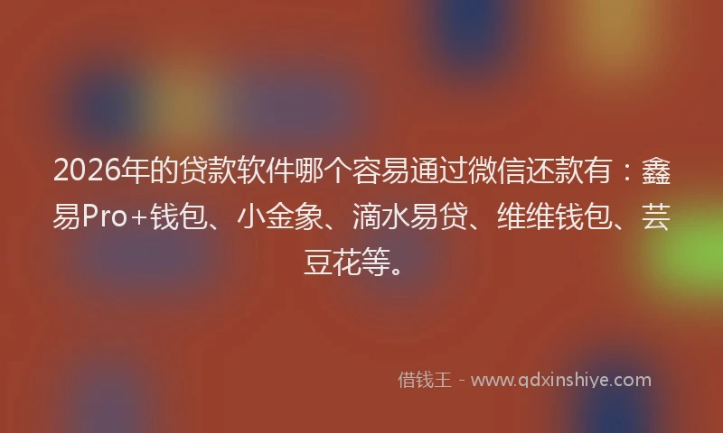 2026年的贷款软件哪个容易通过微信还款有：鑫易Pro+钱包、小金象、滴水易贷、维维钱包、芸豆花等。