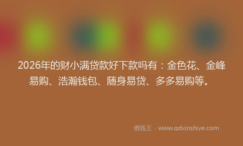 2026年的财小满贷款好下款吗有：金色花、金峰易购、浩瀚钱包、随身易贷、多多易购等。