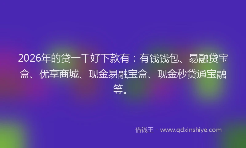 2026年的贷一千好下款有：有钱钱包、易融贷宝盒、优享商城、现金易融宝盒、现金秒贷通宝融等。