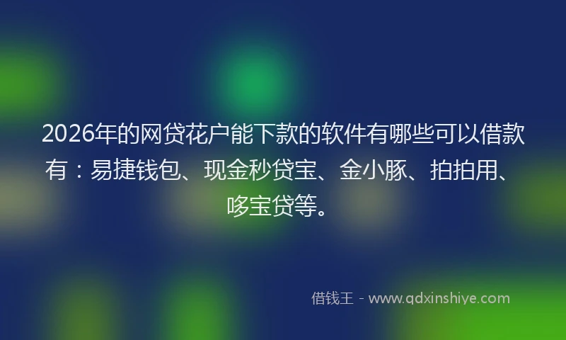 2026年的网贷花户能下款的软件有哪些可以借款有：易捷钱包、现金秒贷宝、金小豚、拍拍用、哆宝贷等。