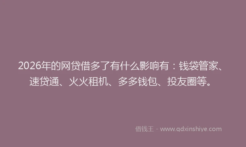 2026年的网贷借多了有什么影响有：钱袋管家、速贷通、火火租机、多多钱包、投友圈等。