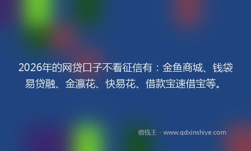 2026年的网贷口子不看征信有：金鱼商城、钱袋易贷融、金瀛花、快易花、借款宝速借宝等。