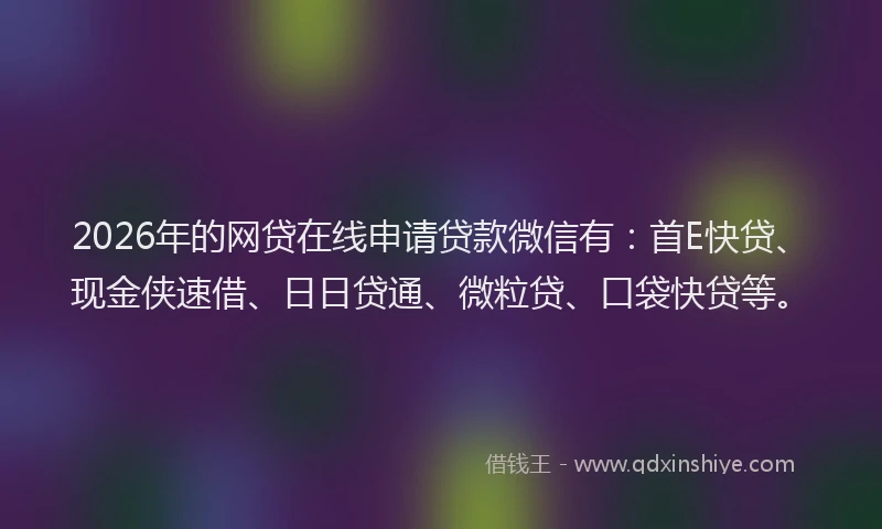 2026年的网贷在线申请贷款微信有：首E快贷、现金侠速借、日日贷通、微粒贷、口袋快贷等。