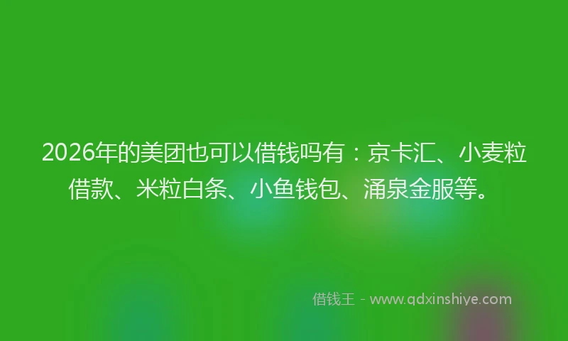2026年的美团也可以借钱吗有：京卡汇、小麦粒借款、米粒白条、小鱼钱包、涌泉金服等。