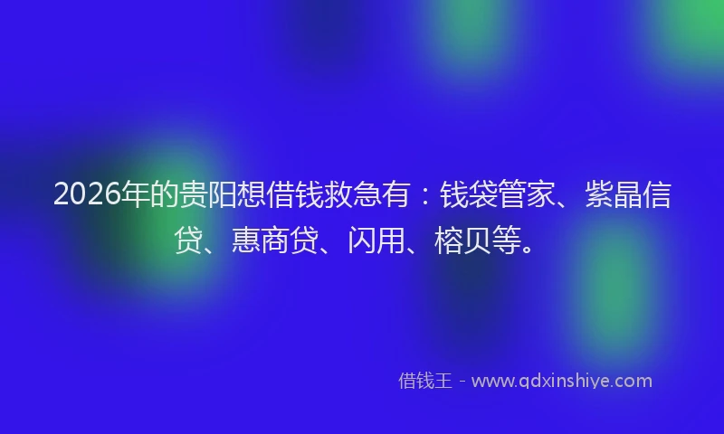 2026年的贵阳想借钱救急有：钱袋管家、紫晶信贷、惠商贷、闪用、榕贝等。