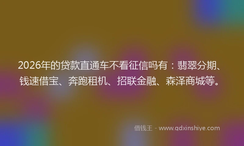 2026年的贷款直通车不看征信吗有：翡翠分期、钱速借宝、奔跑租机、招联金融、森泽商城等。