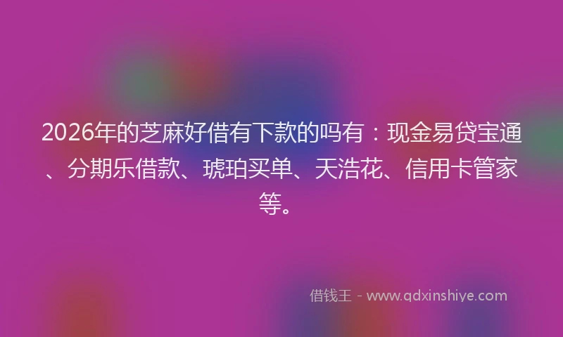 2026年的芝麻好借有下款的吗有：现金易贷宝通、分期乐借款、琥珀买单、天浩花、信用卡管家等。