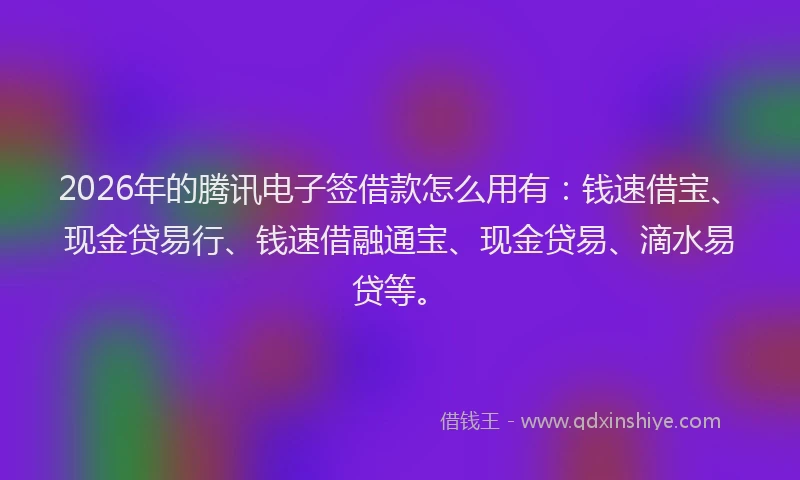 2026年的腾讯电子签借款怎么用有：钱速借宝、现金贷易行、钱速借融通宝、现金贷易、滴水易贷等。