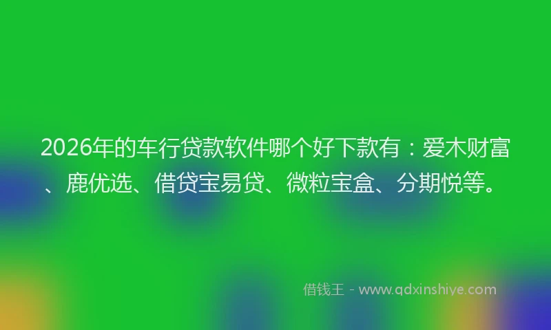 2026年的车行贷款软件哪个好下款有：爱木财富、鹿优选、借贷宝易贷、微粒宝盒、分期悦等。