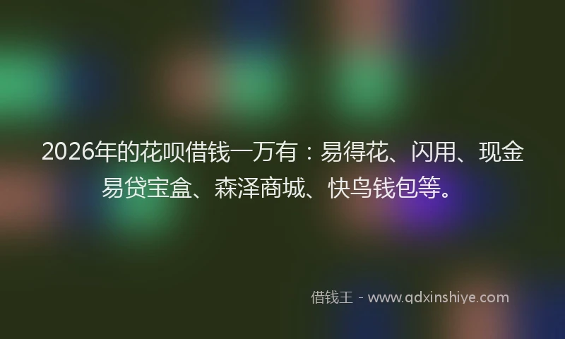 2026年的花呗借钱一万有：易得花、闪用、现金易贷宝盒、森泽商城、快鸟钱包等。