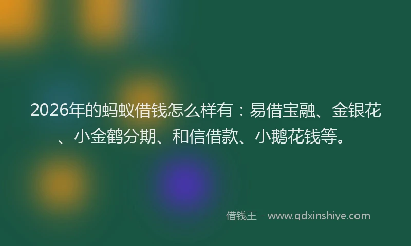 2026年的蚂蚁借钱怎么样有：易借宝融、金银花、小金鹤分期、和信借款、小鹅花钱等。