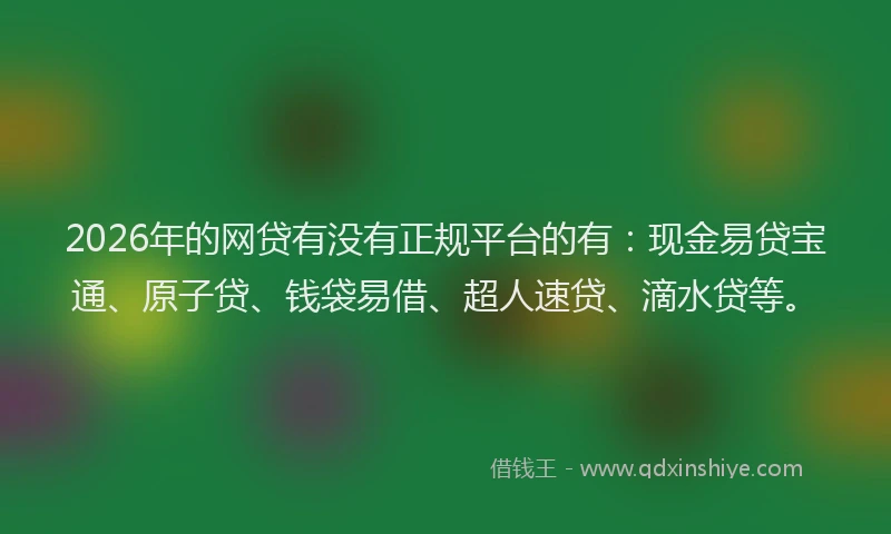 2026年的网贷有没有正规平台的有：现金易贷宝通、原子贷、钱袋易借、超人速贷、滴水贷等。