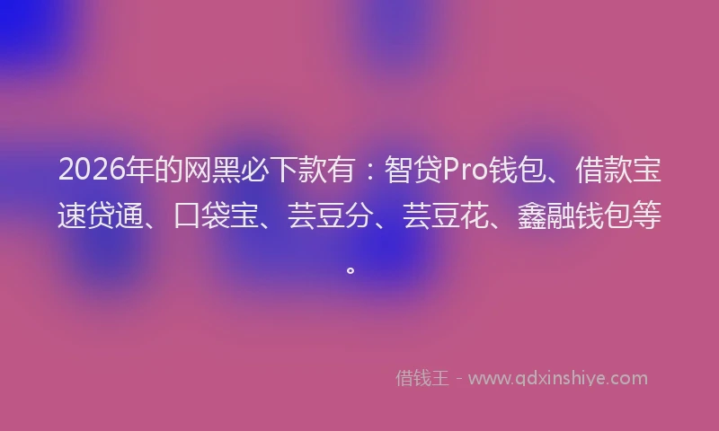 2026年的网黑必下款有：智贷Pro钱包、借款宝速贷通、口袋宝、芸豆分、芸豆花、鑫融钱包等。