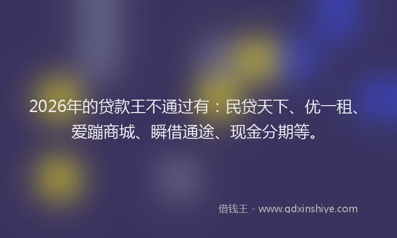 2026年的贷款王不通过有：民贷天下、优一租、爱蹦商城、瞬借通途、现金分期等。