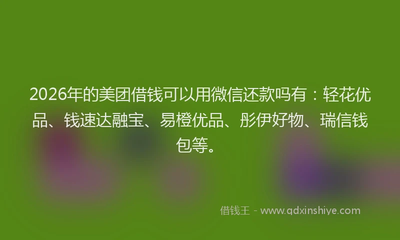 2026年的美团借钱可以用微信还款吗有：轻花优品、钱速达融宝、易橙优品、彤伊好物、瑞信钱包等。