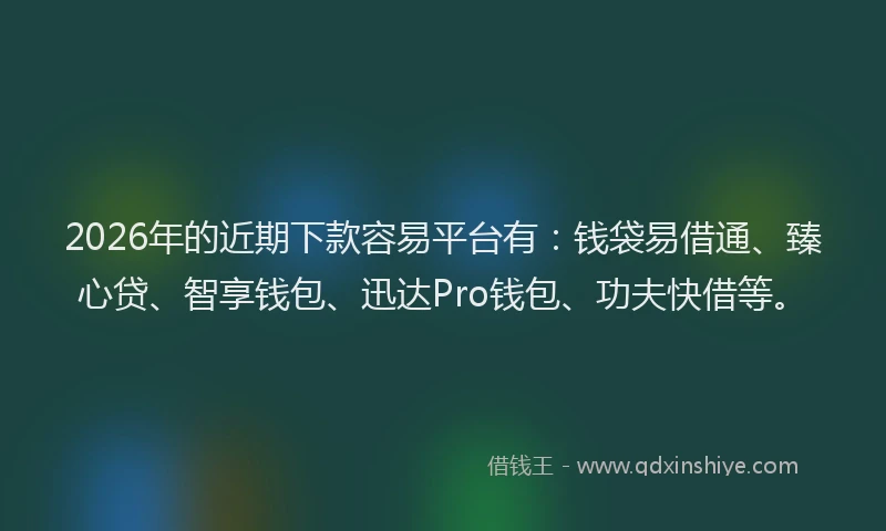 2026年的近期下款容易平台有：钱袋易借通、臻心贷、智享钱包、迅达Pro钱包、功夫快借等。