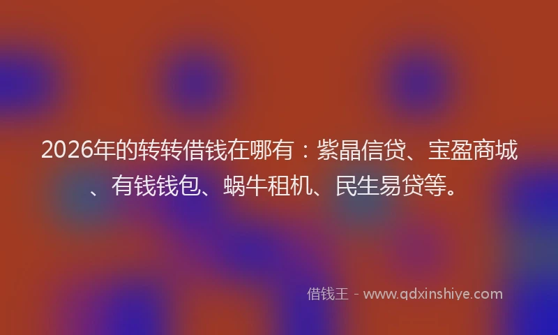 2026年的转转借钱在哪有：紫晶信贷、宝盈商城、有钱钱包、蜗牛租机、民生易贷等。