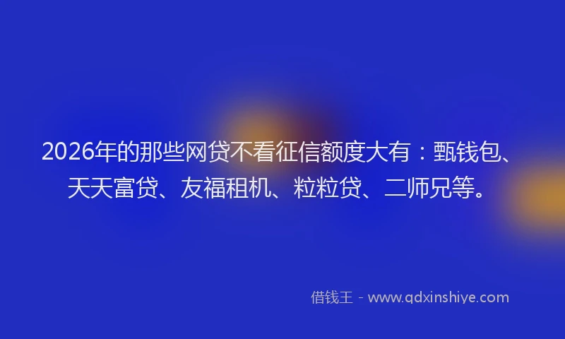 2026年的那些网贷不看征信额度大有：甄钱包、天天富贷、友福租机、粒粒贷、二师兄等。