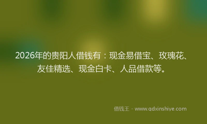 2026年的贵阳人借钱有：现金易借宝、玫瑰花、友佳精选、现金白卡、人品借款等。