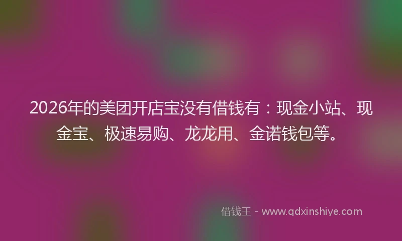 2026年的美团开店宝没有借钱有：现金小站、现金宝、极速易购、龙龙用、金诺钱包等。