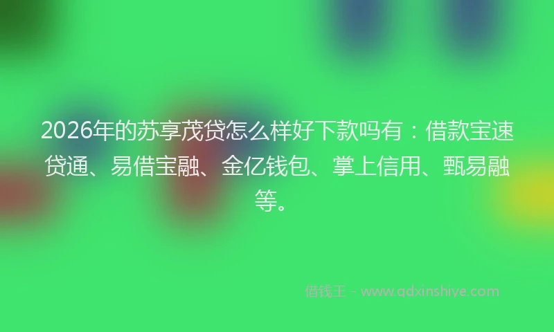 2026年的苏享茂贷怎么样好下款吗有：借款宝速贷通、易借宝融、金亿钱包、掌上信用、甄易融等。