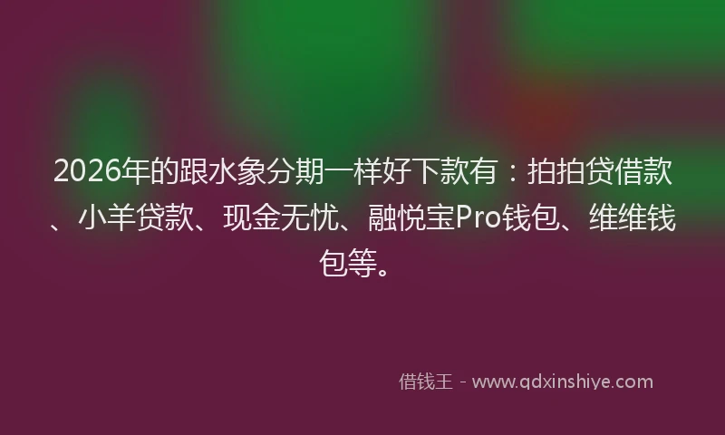 2026年的跟水象分期一样好下款有：拍拍贷借款、小羊贷款、现金无忧、融悦宝Pro钱包、维维钱包等。