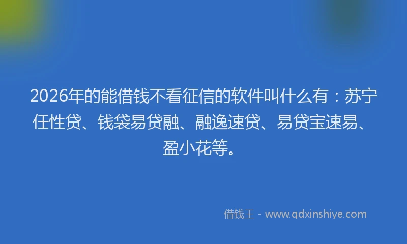 2026年的能借钱不看征信的软件叫什么有：苏宁任性贷、钱袋易贷融、融逸速贷、易贷宝速易、盈小花等。