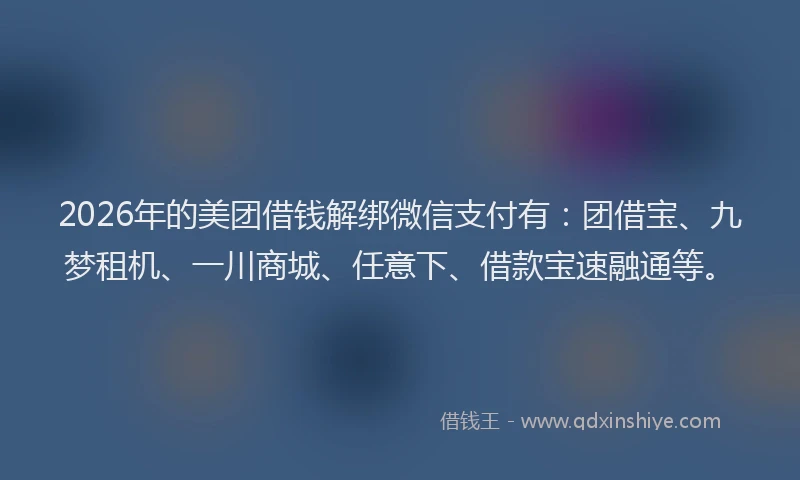 2026年的美团借钱解绑微信支付有：团借宝、九梦租机、一川商城、任意下、借款宝速融通等。