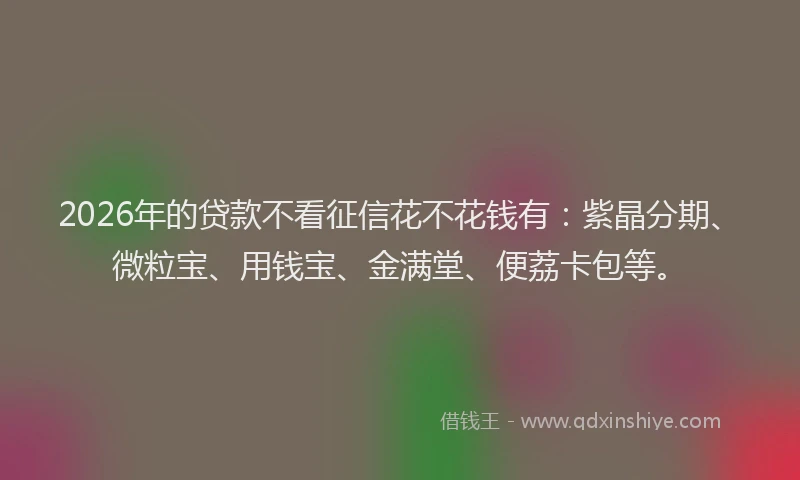 2026年的贷款不看征信花不花钱有：紫晶分期、微粒宝、用钱宝、金满堂、便荔卡包等。
