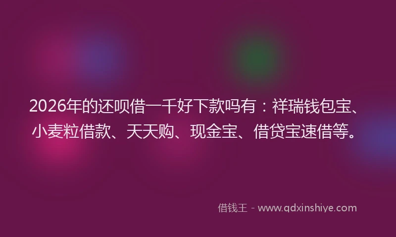 2026年的还呗借一千好下款吗有：祥瑞钱包宝、小麦粒借款、天天购、现金宝、借贷宝速借等。
