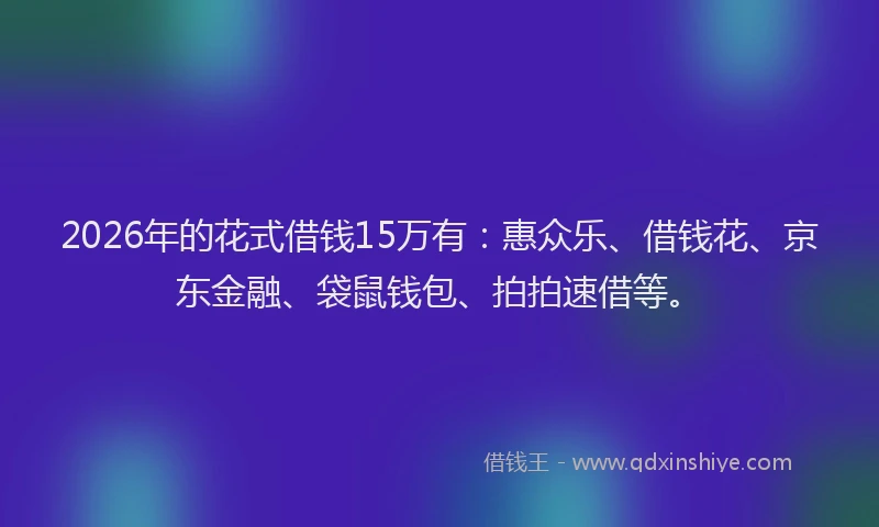 2026年的花式借钱15万有：惠众乐、借钱花、京东金融、袋鼠钱包、拍拍速借等。