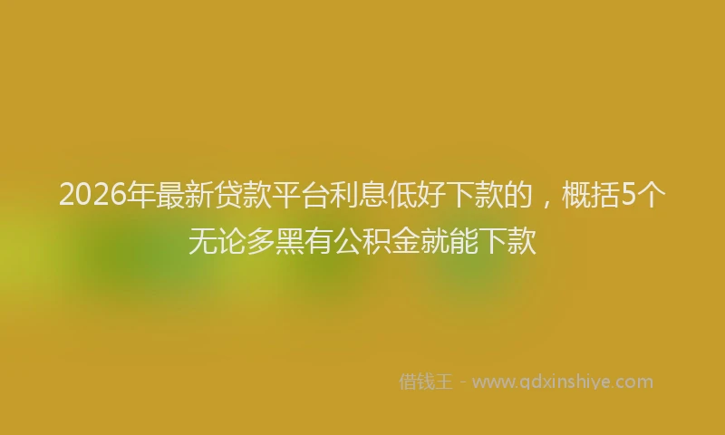 2026年最新贷款平台利息低好下款的，概括5个无论多黑有公积金就能下款