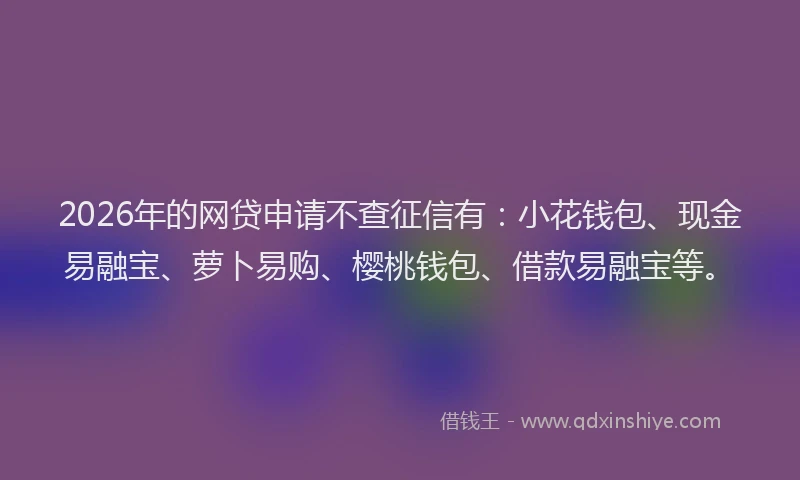 2026年的网贷申请不查征信有：小花钱包、现金易融宝、萝卜易购、樱桃钱包、借款易融宝等。