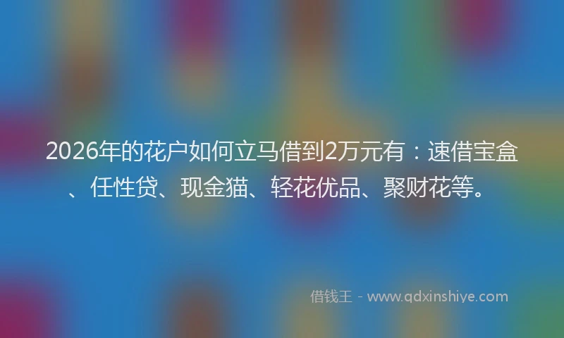 2026年的花户如何立马借到2万元有：速借宝盒、任性贷、现金猫、轻花优品、聚财花等。