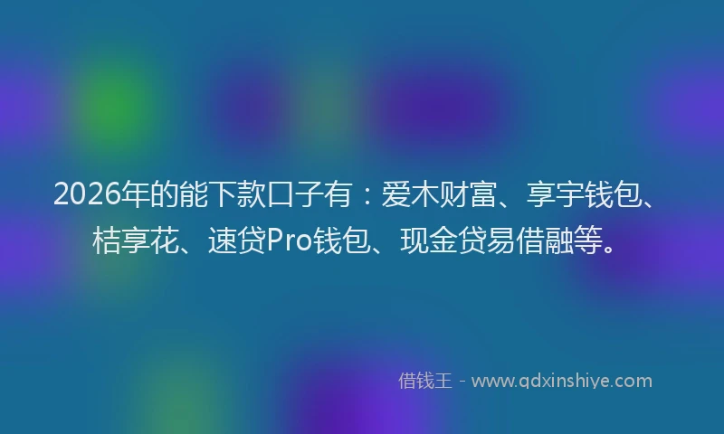 2026年的能下款口子有：爱木财富、享宇钱包、桔享花、速贷Pro钱包、现金贷易借融等。