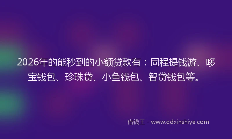 2026年的能秒到的小额贷款有：同程提钱游、哆宝钱包、珍珠贷、小鱼钱包、智贷钱包等。