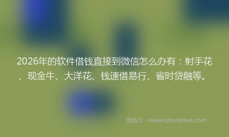 2026年的软件借钱直接到微信怎么办有：射手花、现金牛、大洋花、钱速借易行、省时贷融等。
