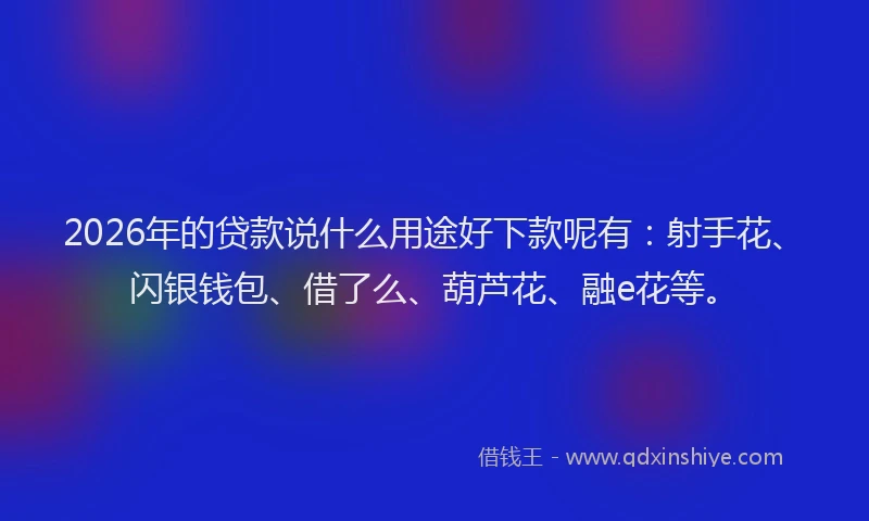 2026年的贷款说什么用途好下款呢有：射手花、闪银钱包、借了么、葫芦花、融e花等。