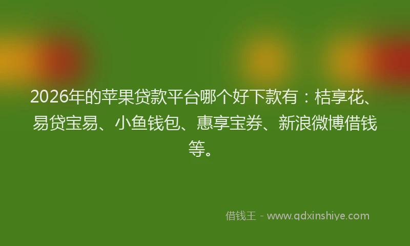 2026年的苹果贷款平台哪个好下款有：桔享花、易贷宝易、小鱼钱包、惠享宝券、新浪微博借钱等。