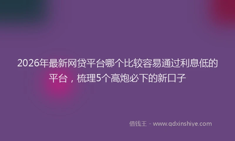 2026年最新网贷平台哪个比较容易通过利息低的平台，梳理5个高炮必下的新口子