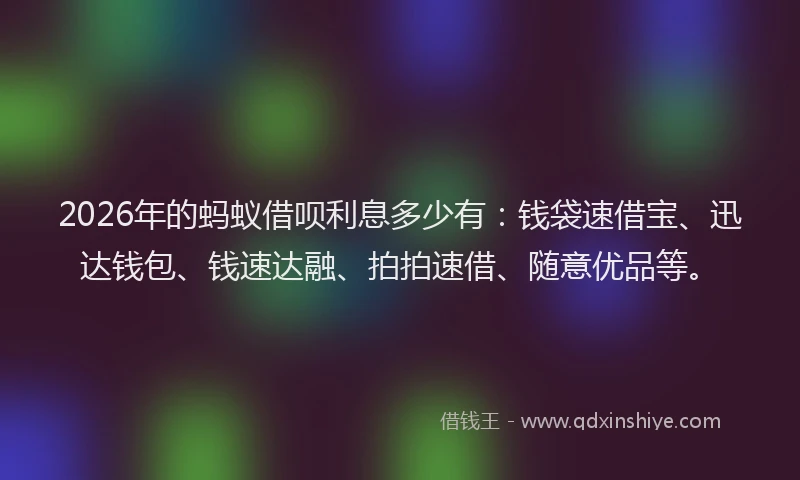 2026年的蚂蚁借呗利息多少有：钱袋速借宝、迅达钱包、钱速达融、拍拍速借、随意优品等。