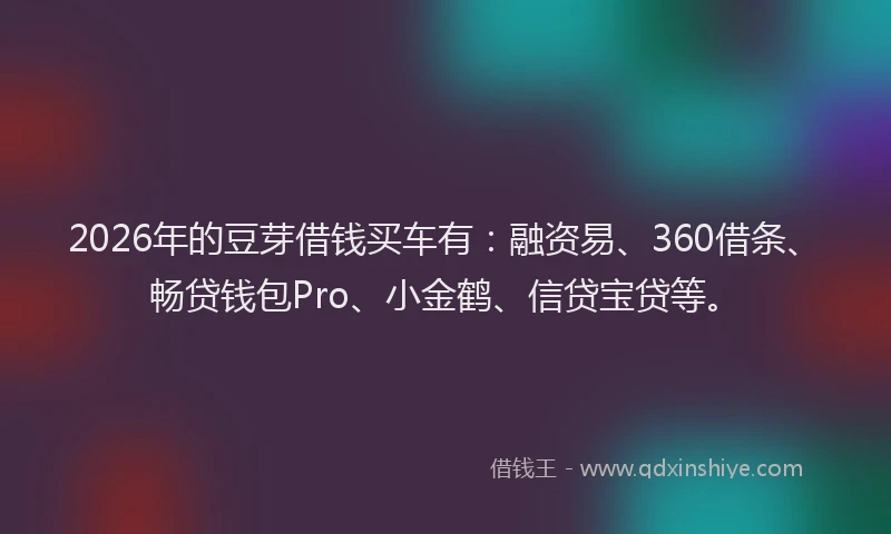 2026年的豆芽借钱买车有：融资易、360借条、畅贷钱包Pro、小金鹤、信贷宝贷等。