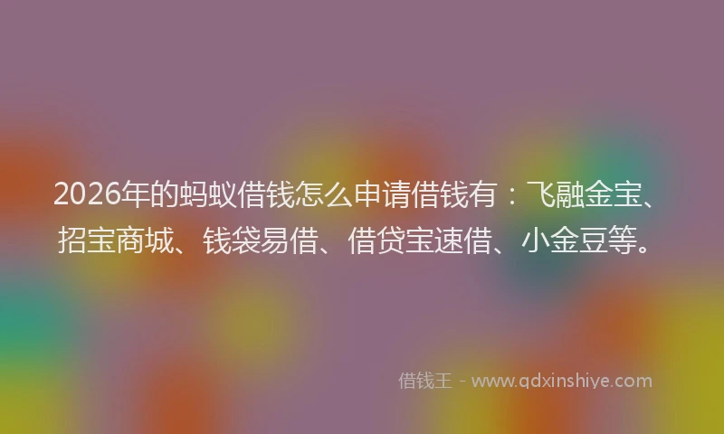 2026年的蚂蚁借钱怎么申请借钱有：飞融金宝、招宝商城、钱袋易借、借贷宝速借、小金豆等。