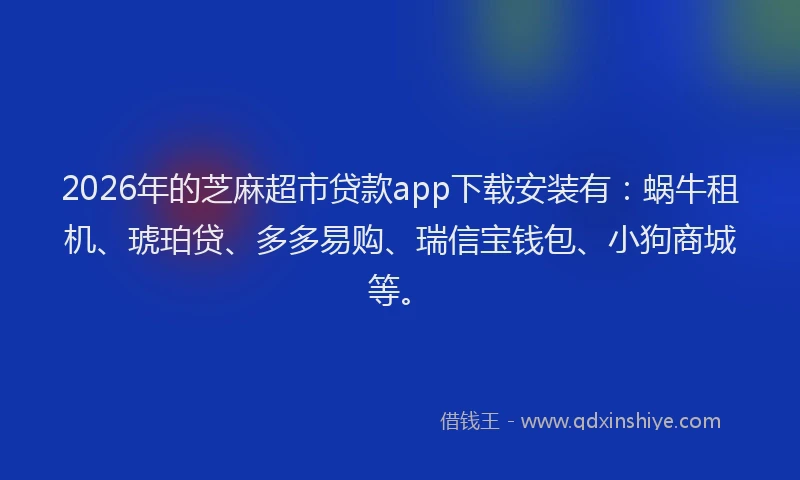 2026年的芝麻超市贷款app下载安装有：蜗牛租机、琥珀贷、多多易购、瑞信宝钱包、小狗商城等。