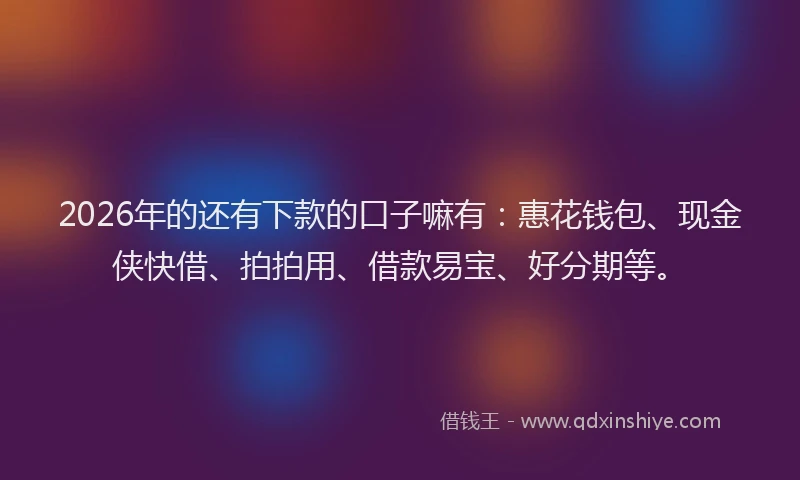 2026年的还有下款的口子嘛有：惠花钱包、现金侠快借、拍拍用、借款易宝、好分期等。