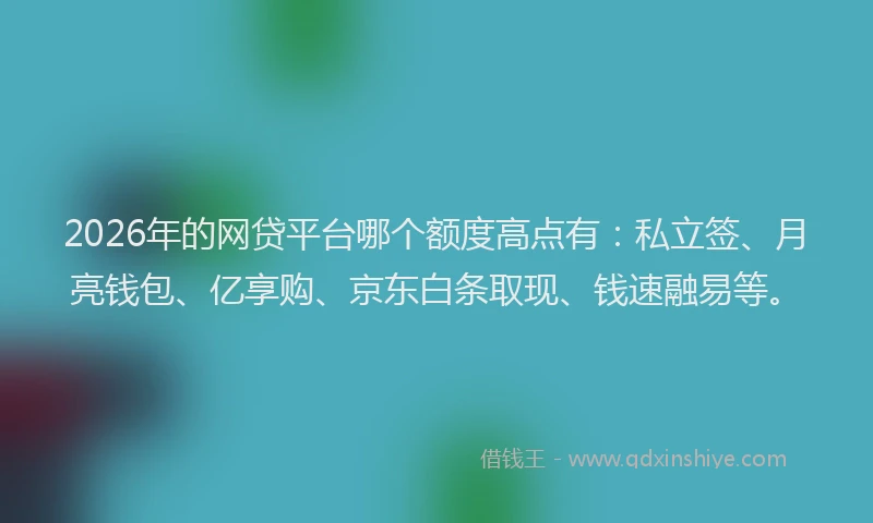 2026年的网贷平台哪个额度高点有：私立签、月亮钱包、亿享购、京东白条取现、钱速融易等。
