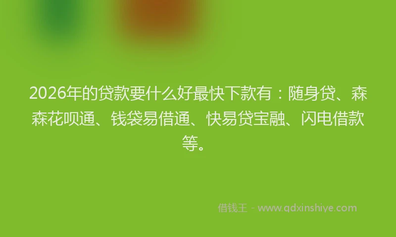 2026年的贷款要什么好最快下款有：随身贷、森森花呗通、钱袋易借通、快易贷宝融、闪电借款等。