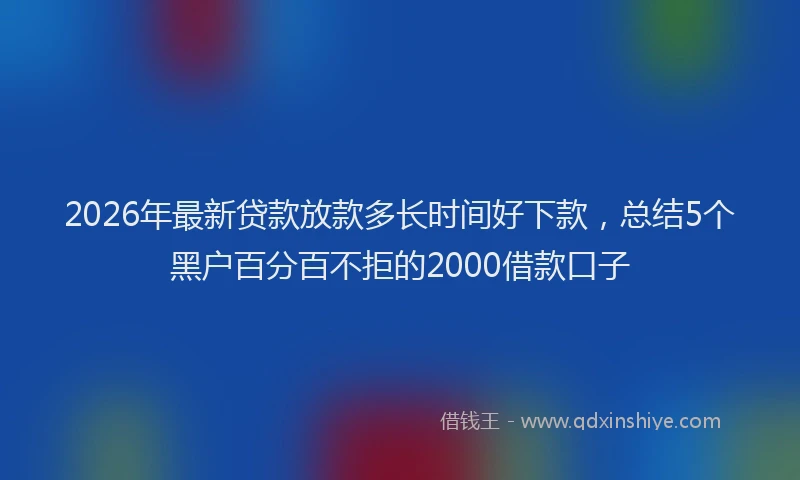 2026年最新贷款放款多长时间好下款，总结5个黑户百分百不拒的2000借款口子