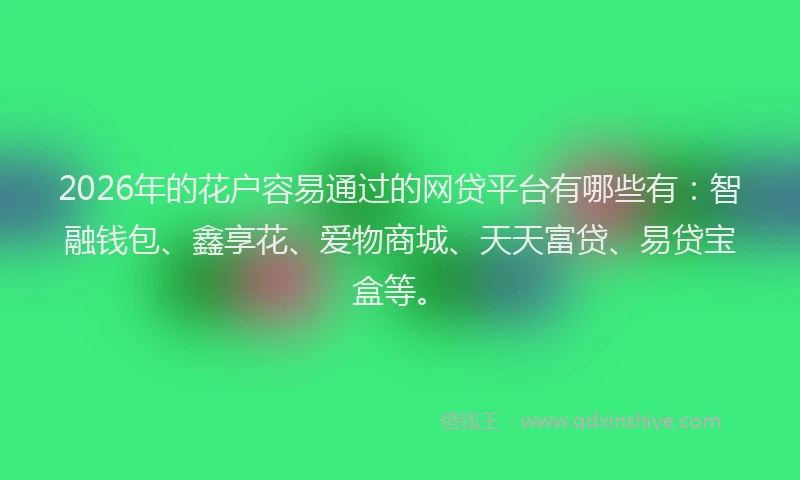 2026年的花户容易通过的网贷平台有哪些有：智融钱包、鑫享花、爱物商城、天天富贷、易贷宝盒等。