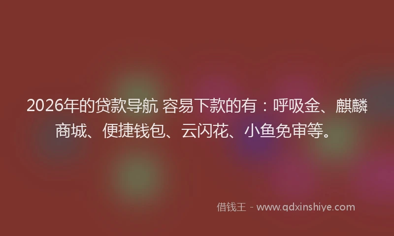 2026年的贷款导航 容易下款的有：呼吸金、麒麟商城、便捷钱包、云闪花、小鱼免审等。